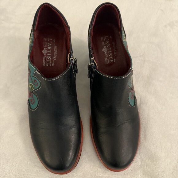 L'Artiste Zami Bootie Black Multi Color Ankle Boots Eu 38 U.S. 7.5/8 Boho Artsy - Picture 10 of 13